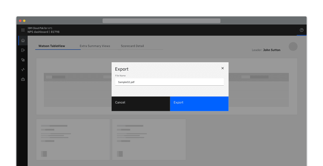 Example of an export modal in context